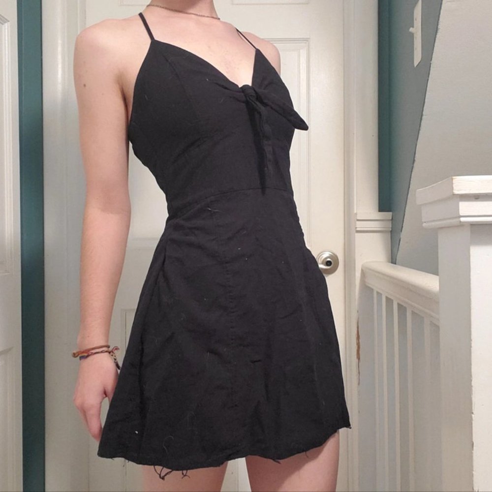 American Eagle Black Tie Front Mini Dress
